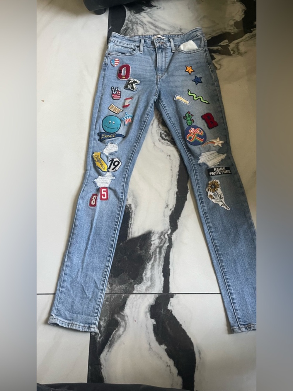Levi's Light Blue Skinny Jeans with Colorful Patchwork - Picture 1 of 8